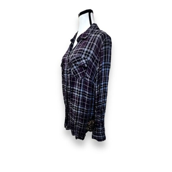 Women’s torrid 1 Purple Plaid Lace Inset Camp Button Down Shirt 14 16 1X 1XL - Picture 4 of 15
